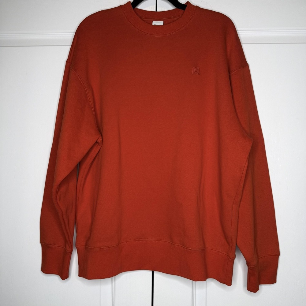 Zara Sweatshirt Mens Medium Orange‎ Fleece Pullover Embroidered Logo Crewneck